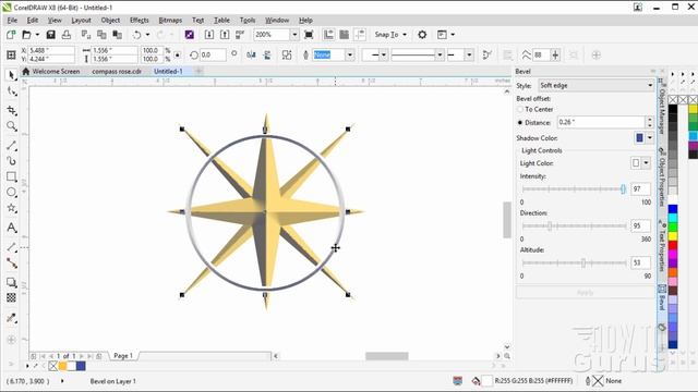 How You Can Make a Compass Rose using Bevel and Star Shapes in CorelDRAW смотреть онлайн