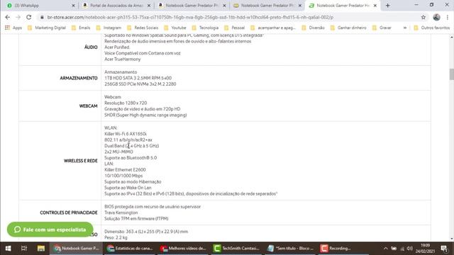 Notebook Gamer Predator Acer Ph315 53 75xa i7 16gb 1tb 256ssd placa de vídeo rtx 2070 смотреть онлайн