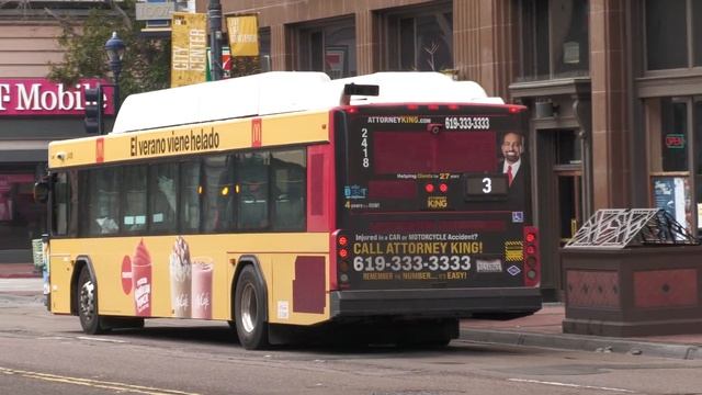 San Diego MTS Bus - Gillig Low Floor CNG 40' Route 3 #2418 смотреть онлайн