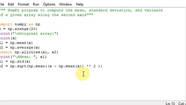 Python NumPy program to compute the mean, standard deviation, and variance смотреть онлайн