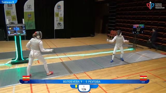 Первенство России по фехтованию среди юниоров 2023, РЖЛ, Т8 Волобуева - Реутова смотреть онлайн