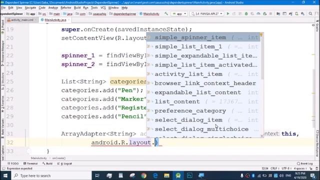 Dependent spinners / Nested Spinner in android | Android App Development Video# 34 смотреть онлайн