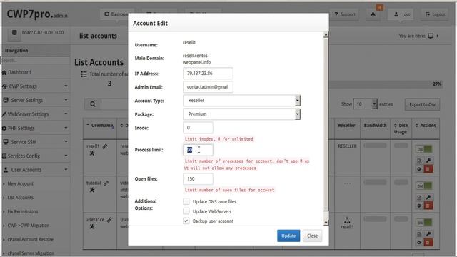 CWP - Admin Panel: Process, Inode and Open files Limits per User смотреть онлайн