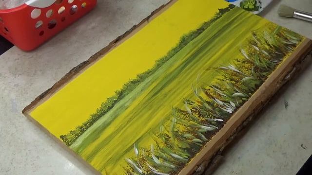 Роспись на срезе деревянной доски / Летний пейзаж смотреть онлайн