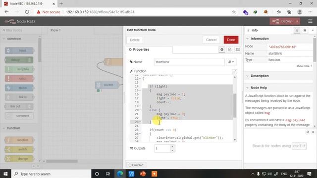 How to blink led in nodered using for loop | Learn free Raspberry pi online | Raspberry pi basics смотреть онлайн