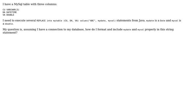 Databases: How to prepare a date and double for a mysql replace statement? смотреть онлайн