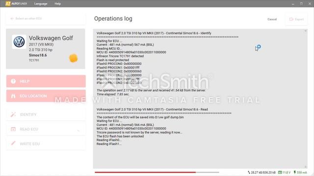 AutoTuner SIMOS18.6 LOCKED VW GOLF 2.0TSI 310HP process смотреть онлайн