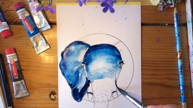 ?СИНИЙ. СЛОН.Рисуем синим цветом. Рисование для души смотреть онлайн