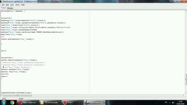 Three.js освобождение памяти. Memory leak. Пример 18 смотреть онлайн