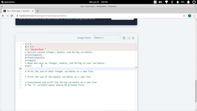hackerrank day 1 problem solution with python || 30 days of code || data types || hyena academy смотреть онлайн