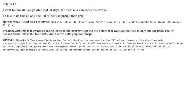 Unix & Linux: On Solaris; find, append to a tar ball and compress question смотреть онлайн