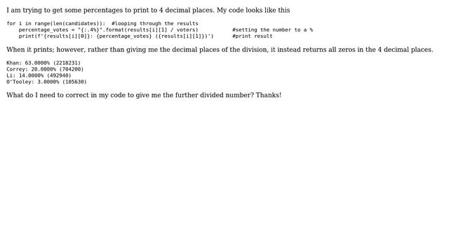 python: percent format returning zeroes after the decimal place смотреть онлайн