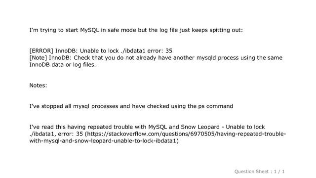 MySQL : InnoDB: Unable to lock ./ibdata1 error: 35 смотреть онлайн