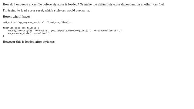 Wordpress: How to enqueue style before style.css? смотреть онлайн