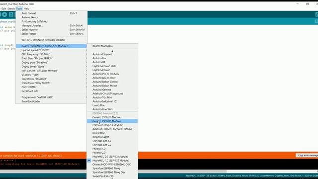 khắc phục Error compiling for board NodeMCU 1.0 (ESP-12E Module). смотреть онлайн