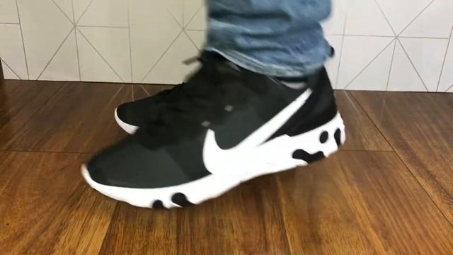 NIKE REACT ELEMENT 55 Black White Unboxing and On Feet смотреть онлайн