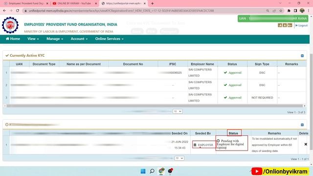 Pf kyc pending with employer for digital signing,PF KYC pending for Approval,kyc कितना दिन में होता смотреть онлайн