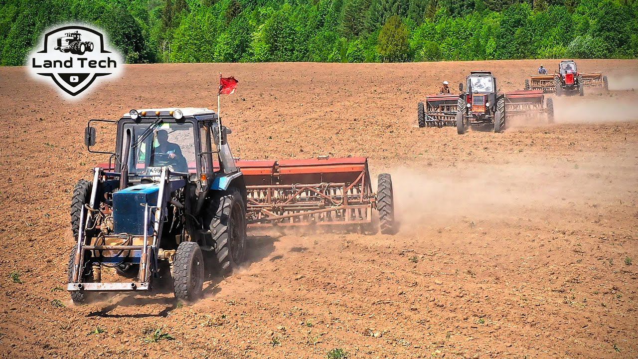 Тракторы МТЗ-80 и МТЗ-82 сеют 90 га в смену сеялками СЗ-5,4! Красивая и слаженная работа! смотреть онлайн