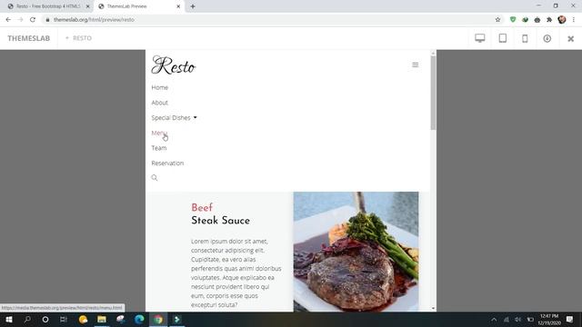 Resto: Free Bootstrap 4 HTML5 Restaurant Website Template смотреть онлайн