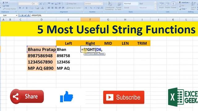 Left, Right, Mid, Len, Trim || 5 Most Useful Excel String Functions in hindi смотреть онлайн