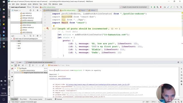 89 - Тесты, jest, tdd, тестируем reducer - React JS смотреть онлайн
