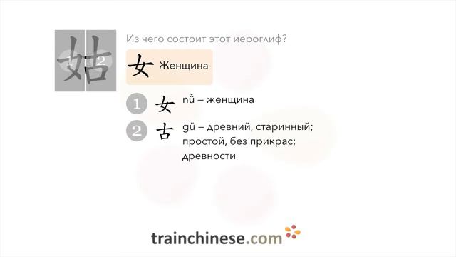 Как пишется 姑 (gū) – тетя со стороны отца; девушка — порядок черт, ключ, примеры и произношение смотреть онлайн