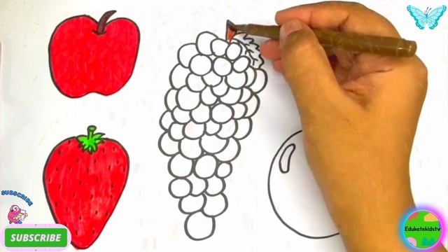 Learn FRUITS , Painting and Colouring for Kids & Toddlers #apple #banana #strawberry #orange #grape смотреть онлайн