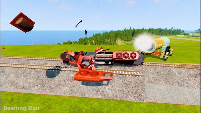 BeamNG.drive - Train VS Big Canon Crush Train Accident with Car смотреть онлайн