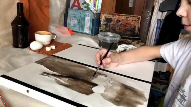 Ученики рисуют на удалёнке. Натюрморт. Акварель. смотреть онлайн