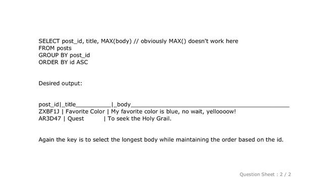 MySQL : How can I select the longest text field when using GROUP BY in mysql, a la MAX()? смотреть онлайн