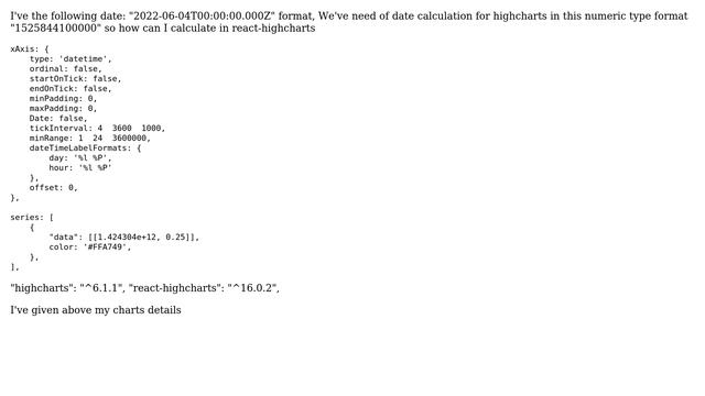 How can I change date formats "2022-06-04T00:00:00.000Z" to "1525844100000" for react highcharts? смотреть онлайн