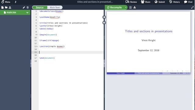 Titles and sections in presentations in LaTeX with overleaf (v2) смотреть онлайн
