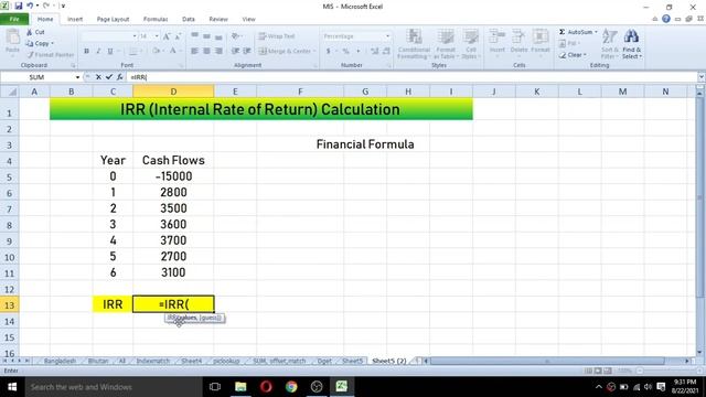 IRR (Internal Rate of Return) Calculation in Excel смотреть онлайн