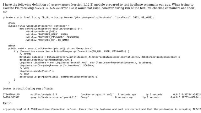 Ubuntu TestContainers unable to connect to Postgis:9.5 смотреть онлайн