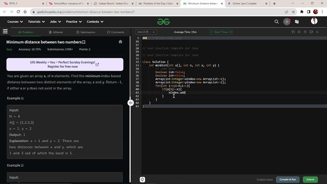 Minimum distance between two numbers GFG # GFG POTD # Leectcode # Datastructure смотреть онлайн