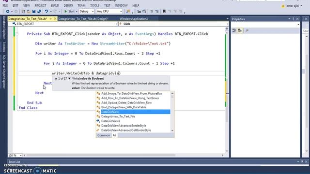 VB.NET - How To Export Datagridview Data To Text File In Visual Basic .Net [with source code] смотреть онлайн