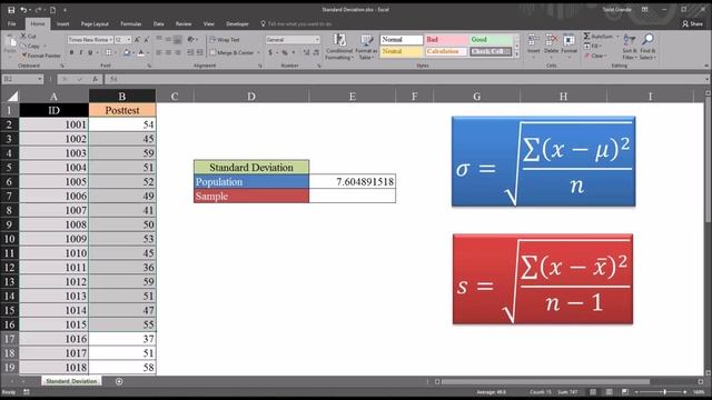 Understanding Sample (STDEV.S) And Population (STDEV.P) Standard Deviation Using Excel