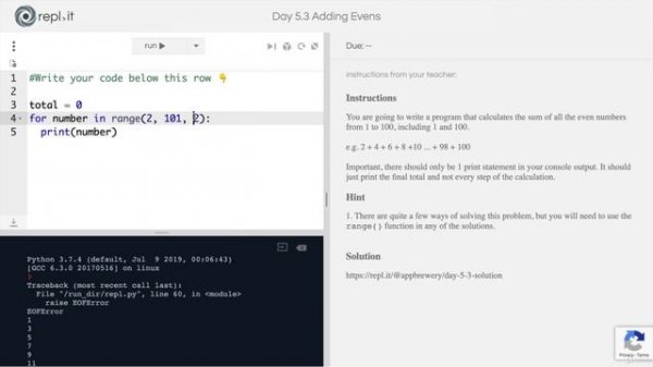 Day 5 - Python Loops - 6 [Interactive Coding Exercise] Adding Even Numbers