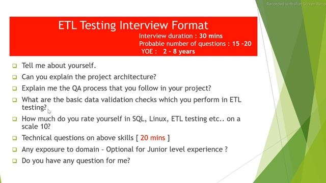 ETL Testing | Interview Format for 2 - 8 YOE | Interview questions for an ETL QA Engineer смотреть онлайн