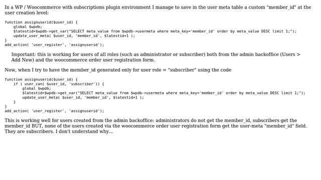 Wordpress: Saving user meta "member_id" based on user role смотреть онлайн
