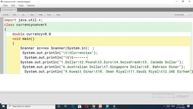 Currency Convert program in Java // Menu Driven program using switch case construct смотреть онлайн