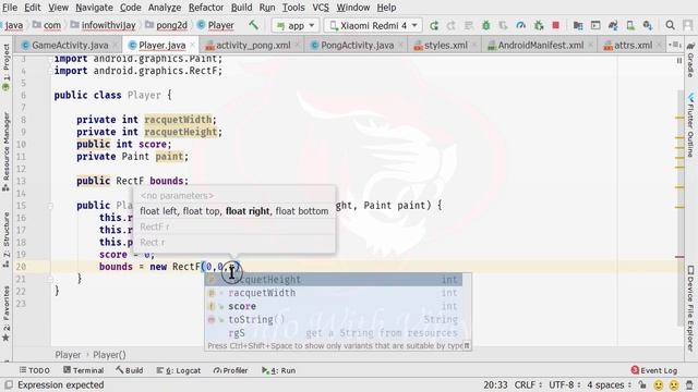 How to create Pong 2D Game in Android with Java | Pong 2D game App | Create Player Class Part 3 смотреть онлайн