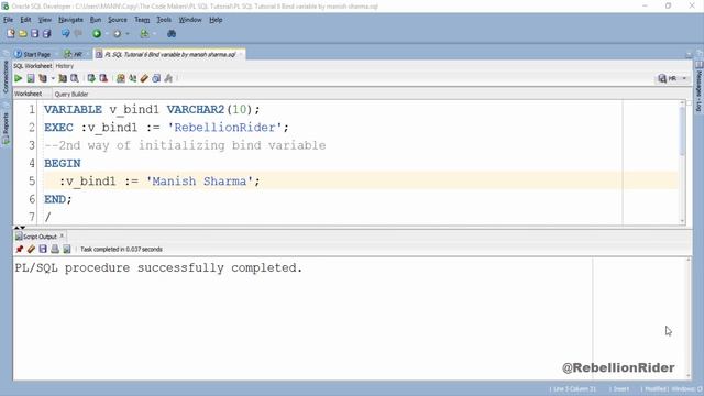 PL/SQL tutorial 6: Bind Variable in PL/SQL By Manish Sharma RebellionRider.com смотреть онлайн