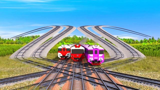 BEST 7 COLORFUL TRAINS COSSING ON BUMPY RISKY RAILROAD TRACK | BUMPY RAILROAD TRACK LIKE COBRA смотреть онлайн