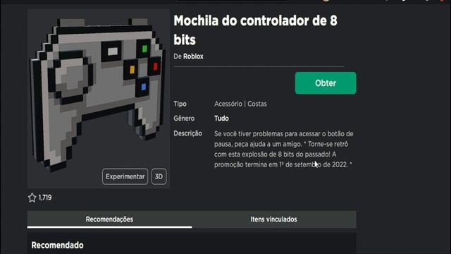 ITEM GRÁTIS✨ COMO GANHAR A MOCHILA CONTROLE DE VÍDEO GAME :8-Bit Controller Backpack.ROBLOX смотреть онлайн