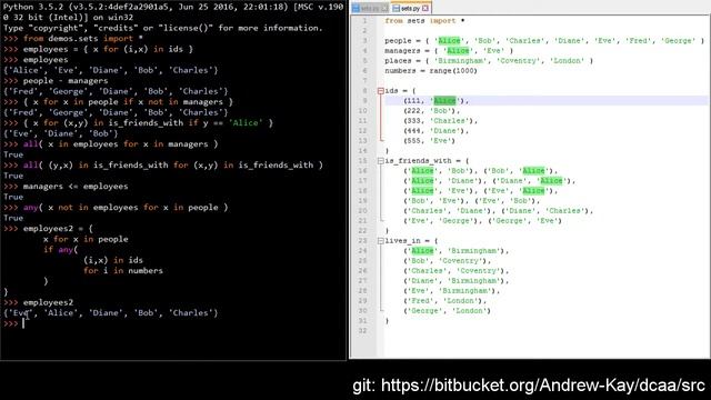 Python: relations, set comprehension, and quantifiers смотреть онлайн