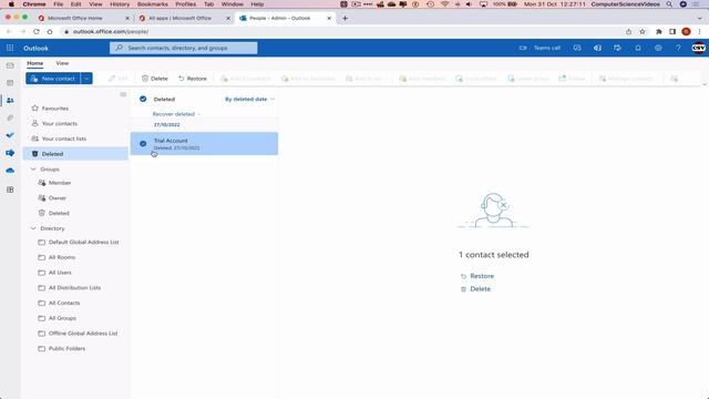 How To USE Microsoft People For Office 365 On A Mac - Tutorial 5 - Recover A Contact - Basic | New