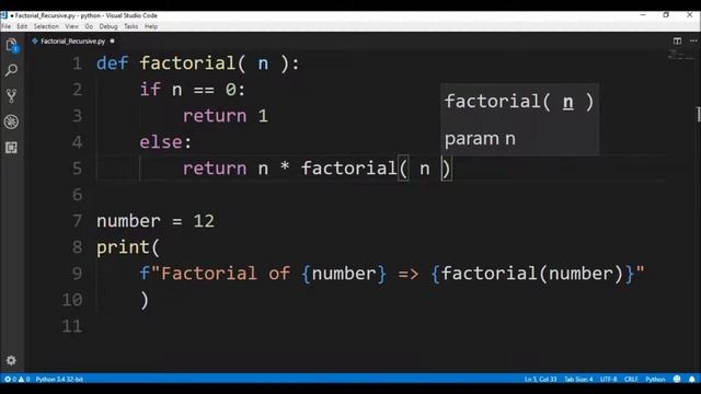 factorial recursive in python ? смотреть онлайн