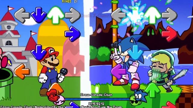 Friday Night Funkin' - Cross Console Clash Mario & Kirby Vs Sonic & Toon Link (My Cover) FNF MODS смотреть онлайн