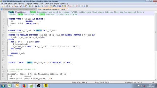 SIL_MALAY REF CURSOR AND TABLE FUNCTIONS смотреть онлайн